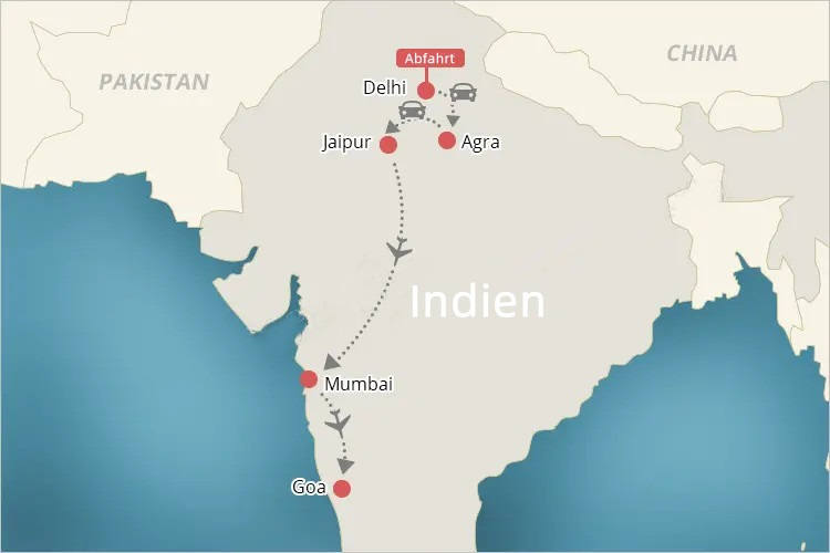 Indien Reiseroute Karte-1 Woche