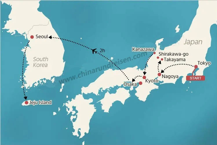 Reiseroute Japan und Korea